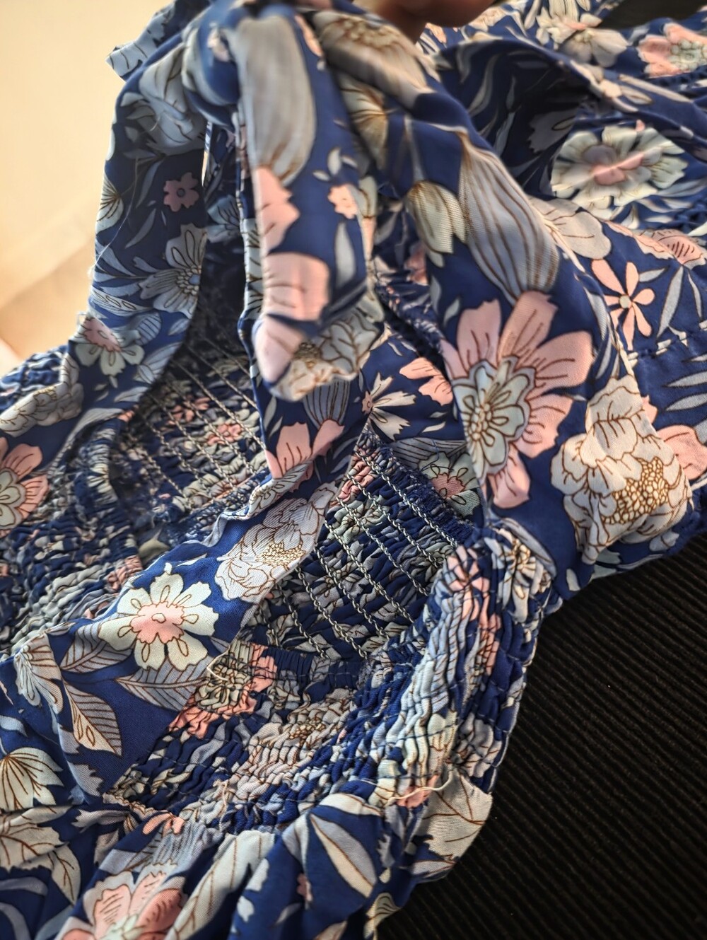 Blue Floral Maxi Dress with Pink Accents - Picture 10 of 10